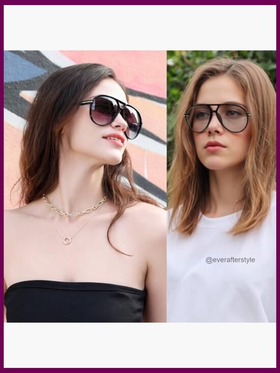 Retro Oversized Aviator Sunglasses with Plastic Frames and UV Protection